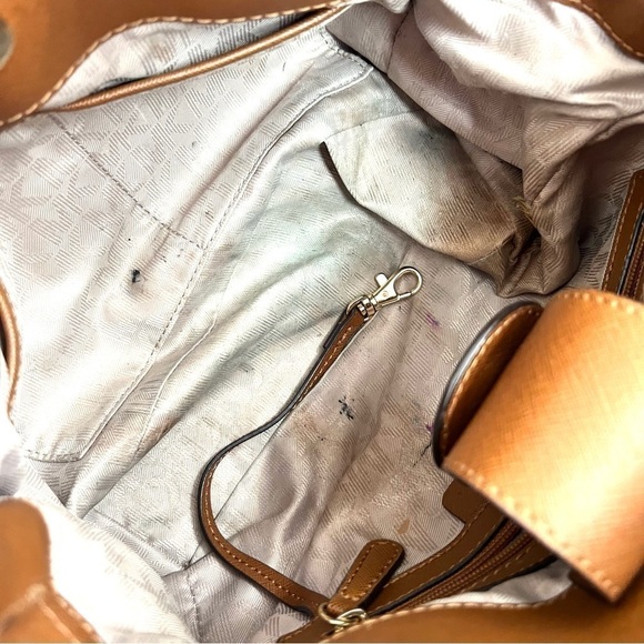 Michael Kors Hamilton Center Stripe Luggage Saffiano Satchel Crossbody Bag - Picture 11 of 16